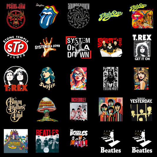Iconic Rock Music Legends Digital Artwork Set – 25 PNG Files