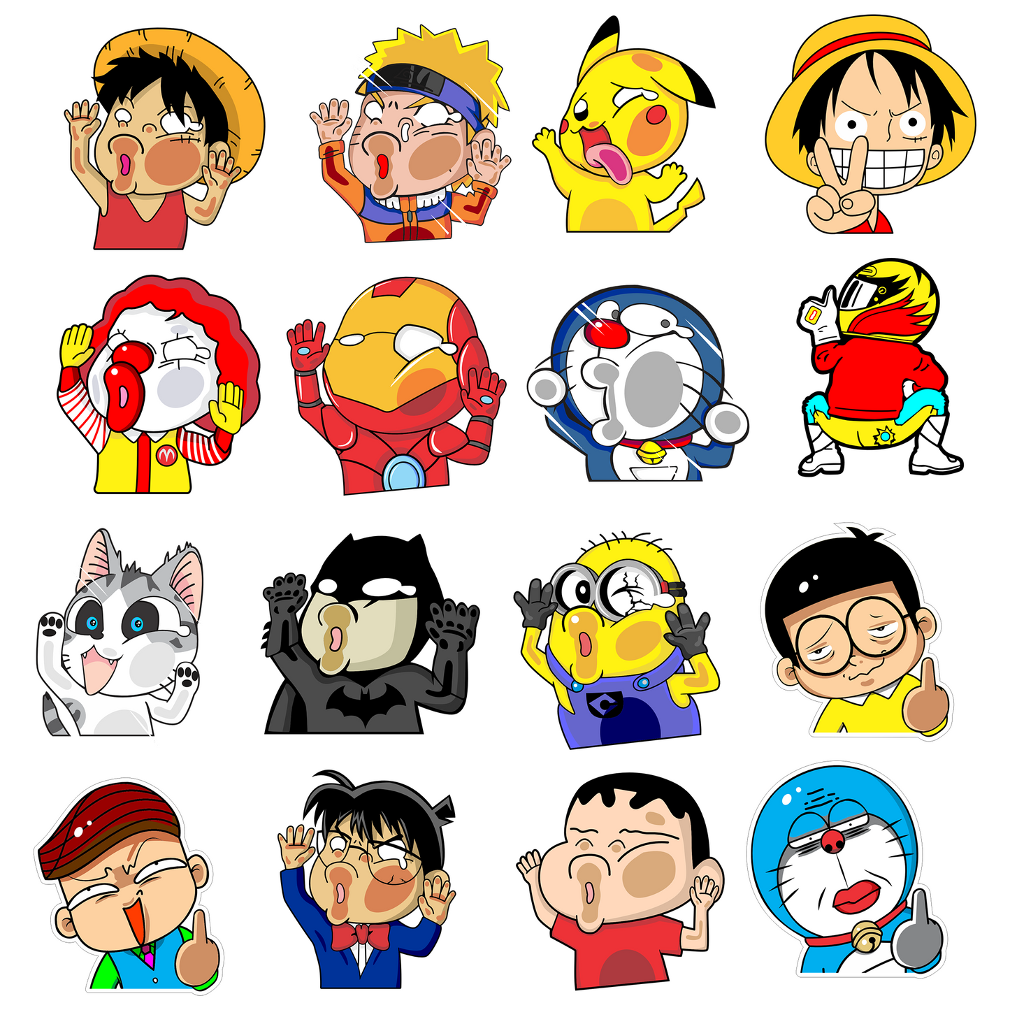 Cartoon Style Anime Faces – 16 Sticker Designs in One Pack