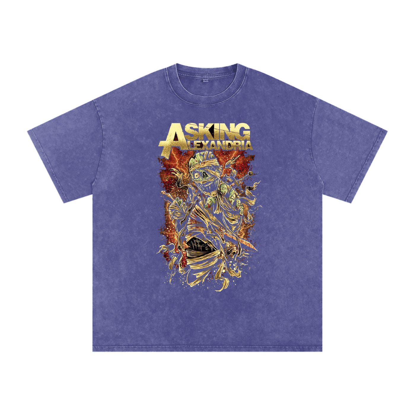 Asking Alexandria,band T-shirt,mummy design,zombie art,rock band shirt,music fan shirt,band merchandise,heavy metal artwork,punk rock fashion,unique band design