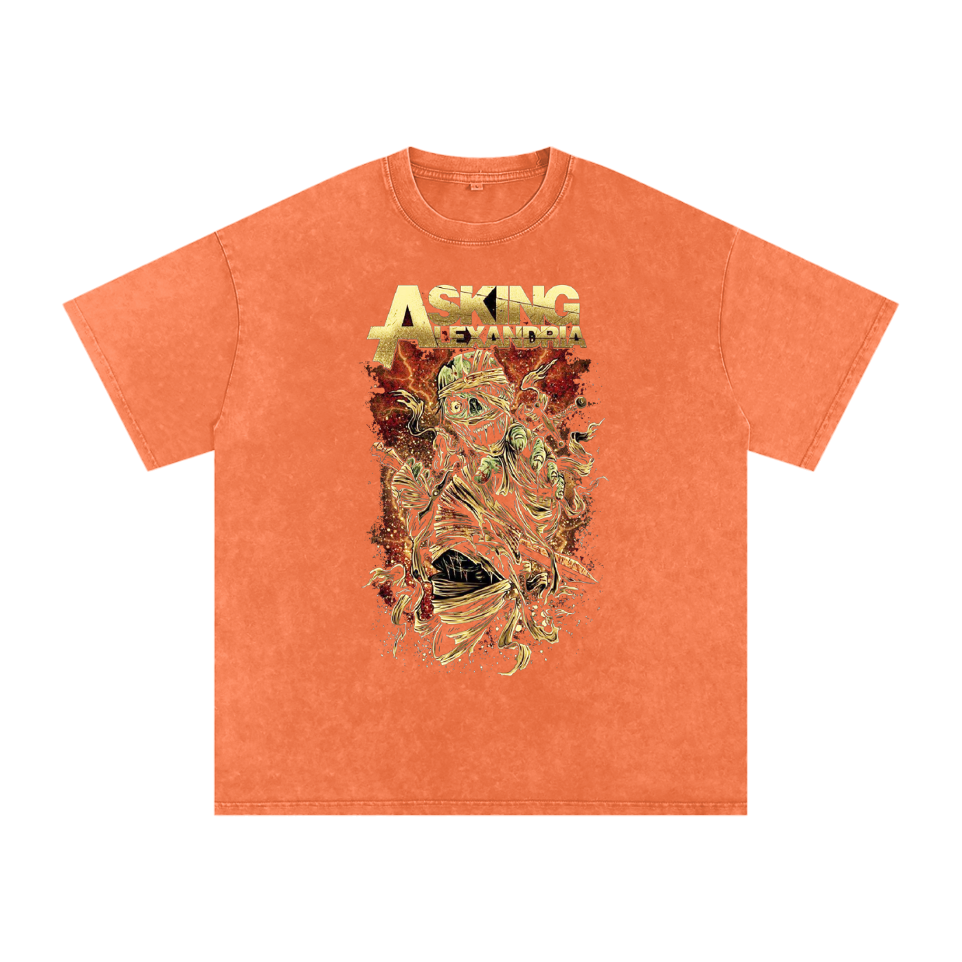 Asking Alexandria,band T-shirt,mummy design,zombie art,rock band shirt,music fan shirt,band merchandise,heavy metal artwork,punk rock fashion,unique band design