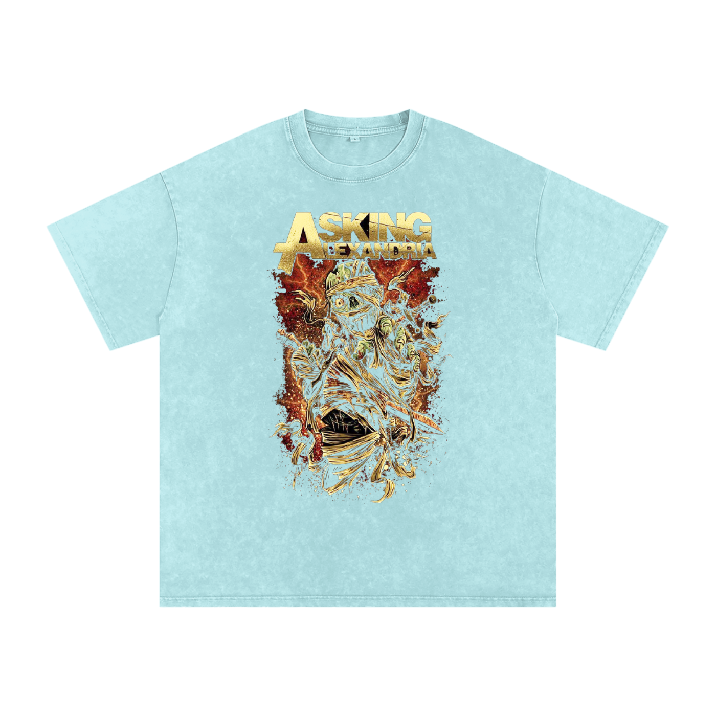 Asking Alexandria,band T-shirt,mummy design,zombie art,rock band shirt,music fan shirt,band merchandise,heavy metal artwork,punk rock fashion,unique band design