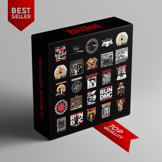 Retro Music Artwork: Vintage Rock Band 25 Logos PNG