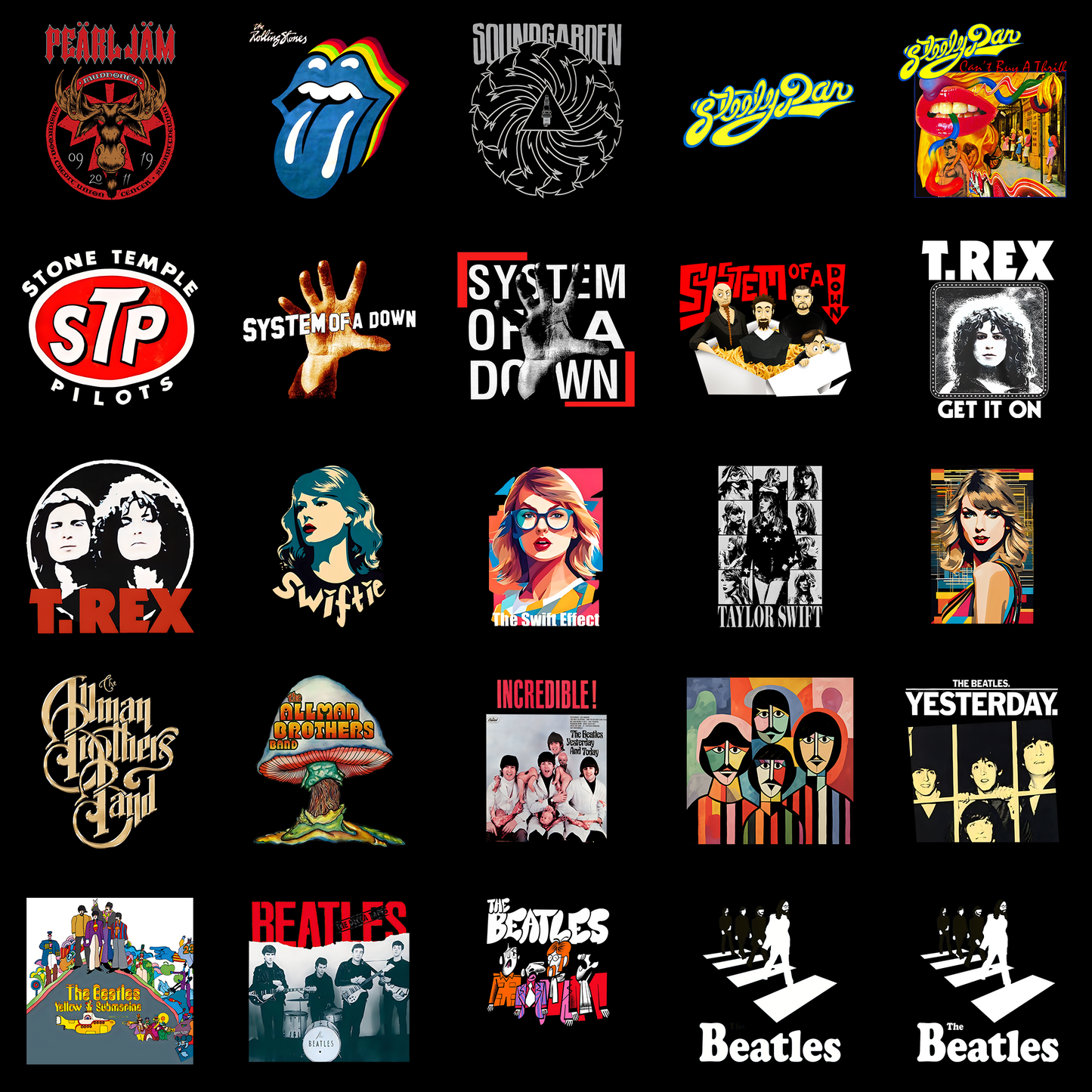 Iconic Rock Music Legends Digital Artwork Set – 25 PNG Files
