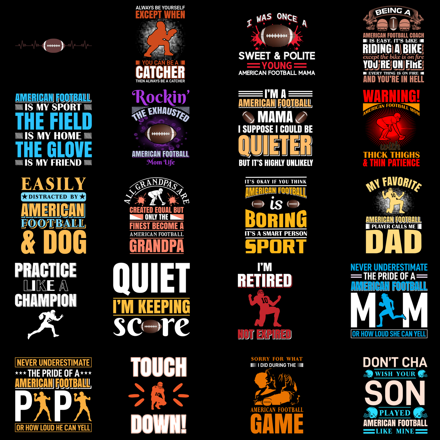 20 Cool American Football T-Shirt Designs – Instant Download