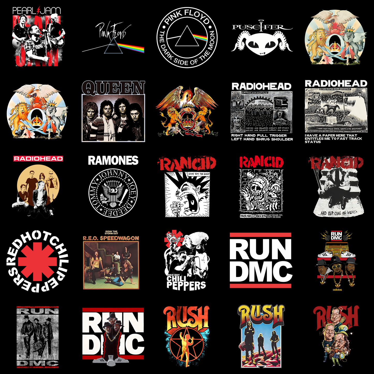 Retro Music Artwork: Vintage Rock Band 25 Logos PNG