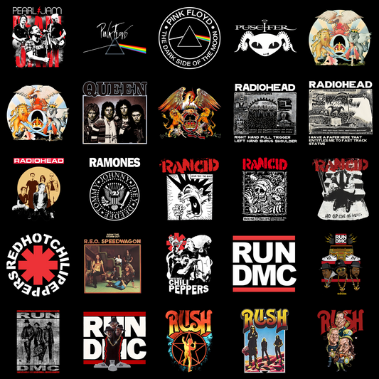 Retro Music Artwork: Vintage Rock Band 25 Logos PNG
