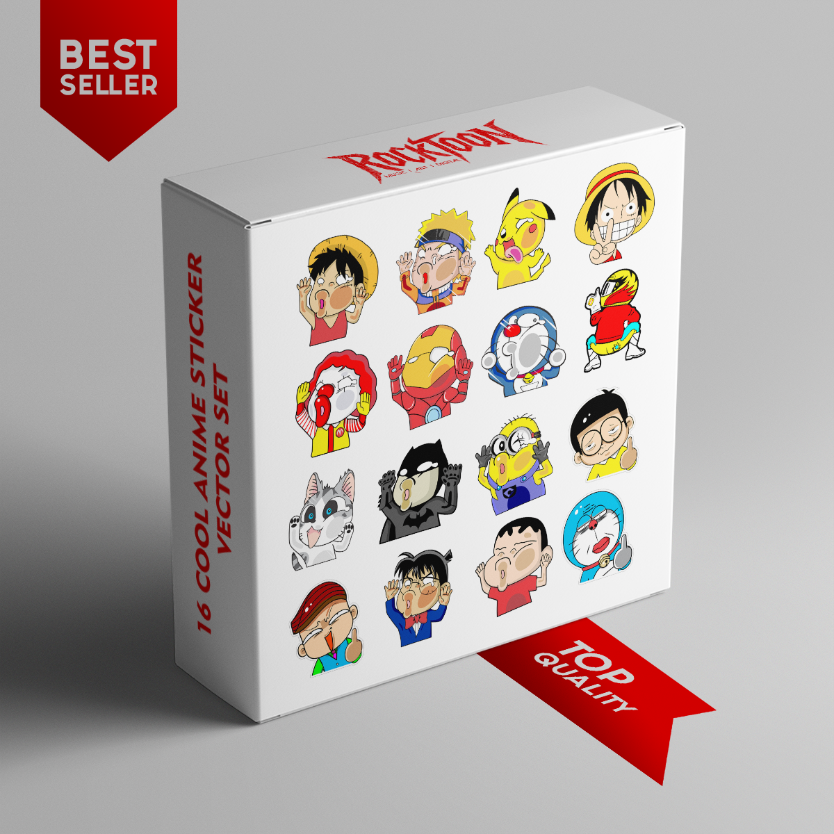Cartoon Style Anime Faces – 16 Sticker Designs in One Pack