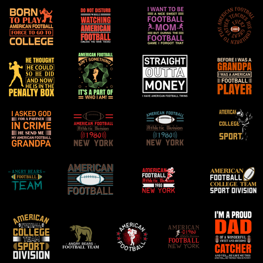 21 American Football T-Shirt Designs – High Quality Vector Bundle