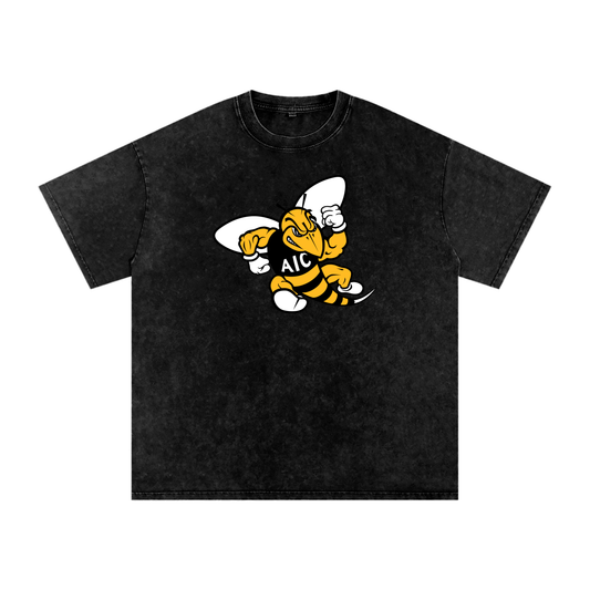 AIC t shirt, Yellow Jackets sh,Yellow Jackets shirt,hornet mascot tee,cartoon hornet graphic,yellow jackets,bee logo,fierce hornet,buzzing insect,yellow black design,powerful wasp