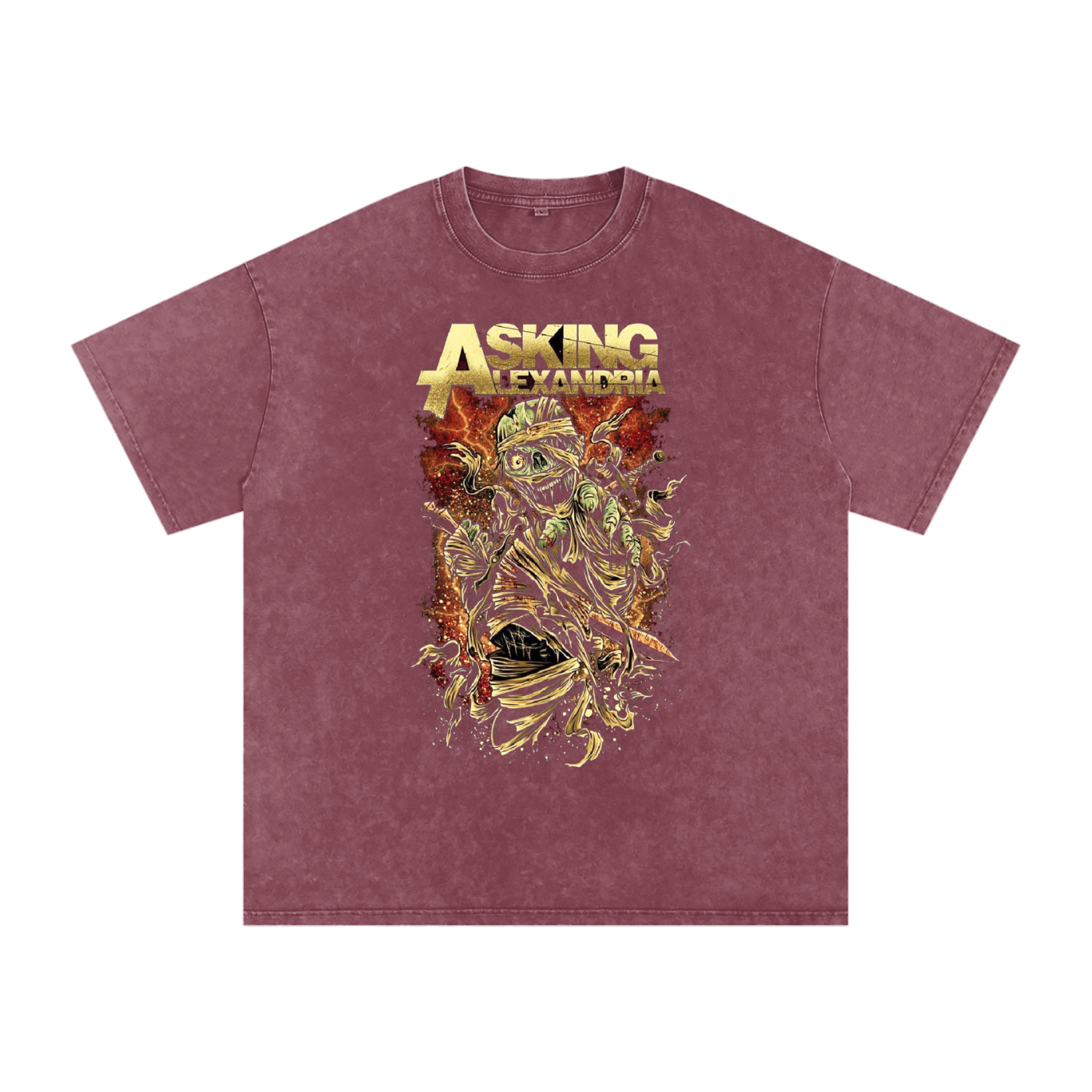 Asking Alexandria,band T-shirt,mummy design,zombie art,rock band shirt,music fan shirt,band merchandise,heavy metal artwork,punk rock fashion,unique band design