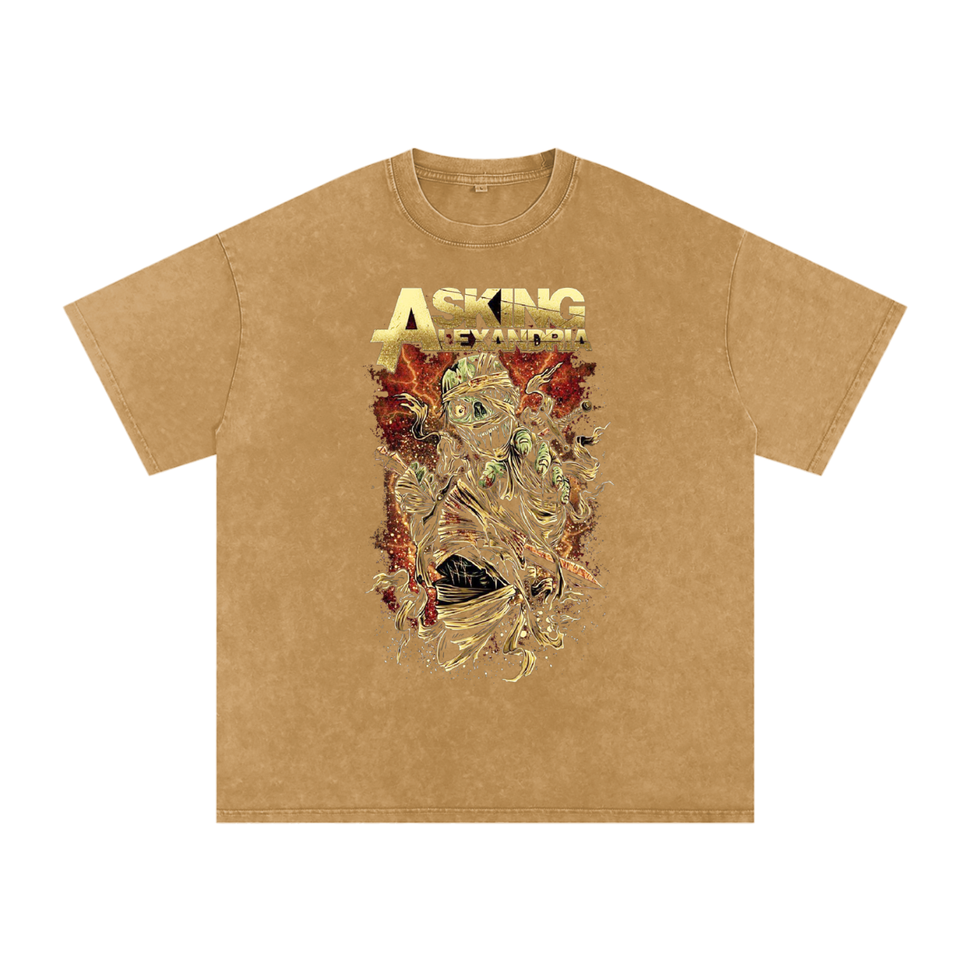 Asking Alexandria,band T-shirt,mummy design,zombie art,rock band shirt,music fan shirt,band merchandise,heavy metal artwork,punk rock fashion,unique band design