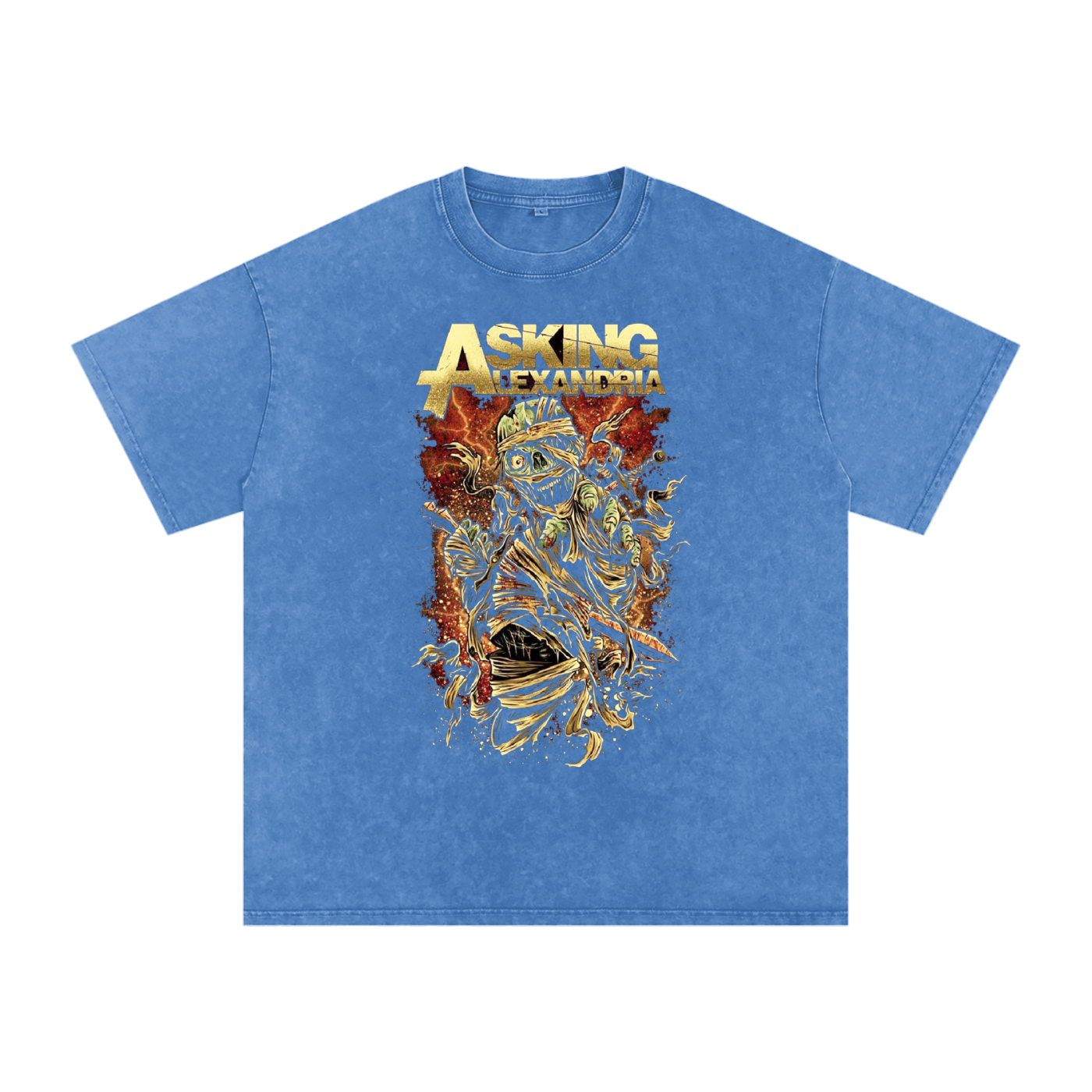 Asking Alexandria,band T-shirt,mummy design,zombie art,rock band shirt,music fan shirt,band merchandise,heavy metal artwork,punk rock fashion,unique band design
