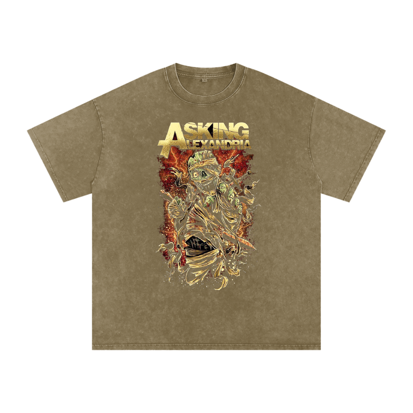Asking Alexandria,band T-shirt,mummy design,zombie art,rock band shirt,music fan shirt,band merchandise,heavy metal artwork,punk rock fashion,unique band design