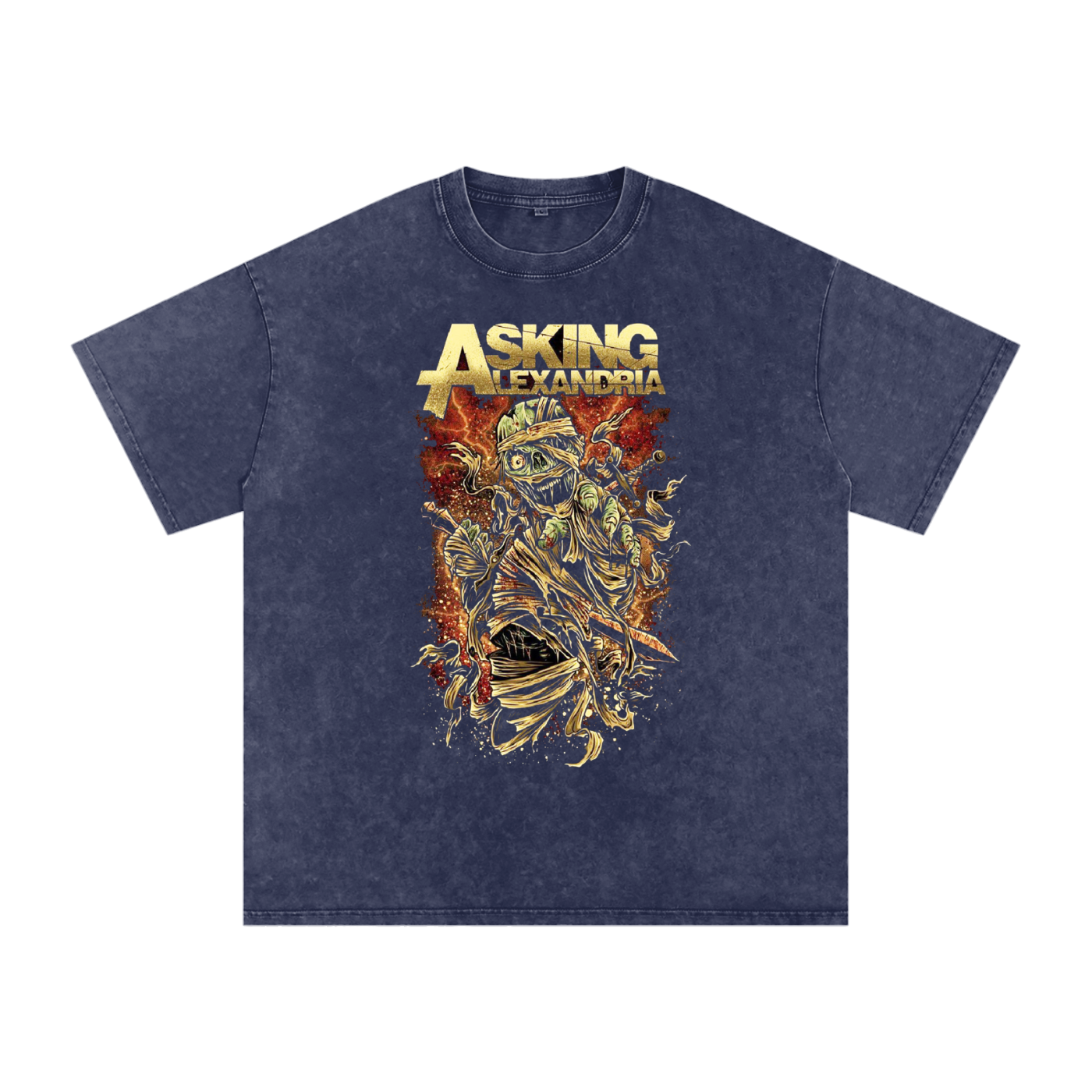 Asking Alexandria,band T-shirt,mummy design,zombie art,rock band shirt,music fan shirt,band merchandise,heavy metal artwork,punk rock fashion,unique band design