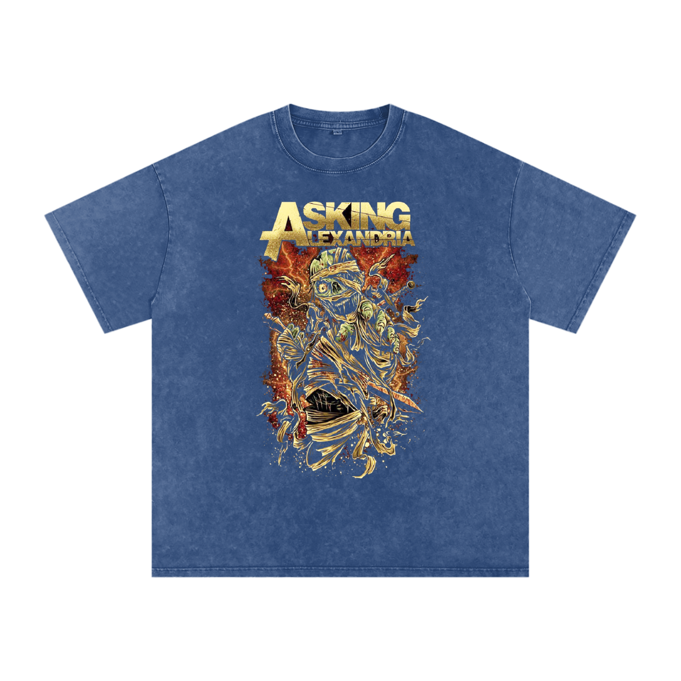 Asking Alexandria,band T-shirt,mummy design,zombie art,rock band shirt,music fan shirt,band merchandise,heavy metal artwork,punk rock fashion,unique band design